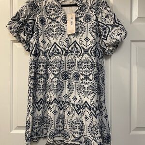 Navy and White Patterned Women's Top